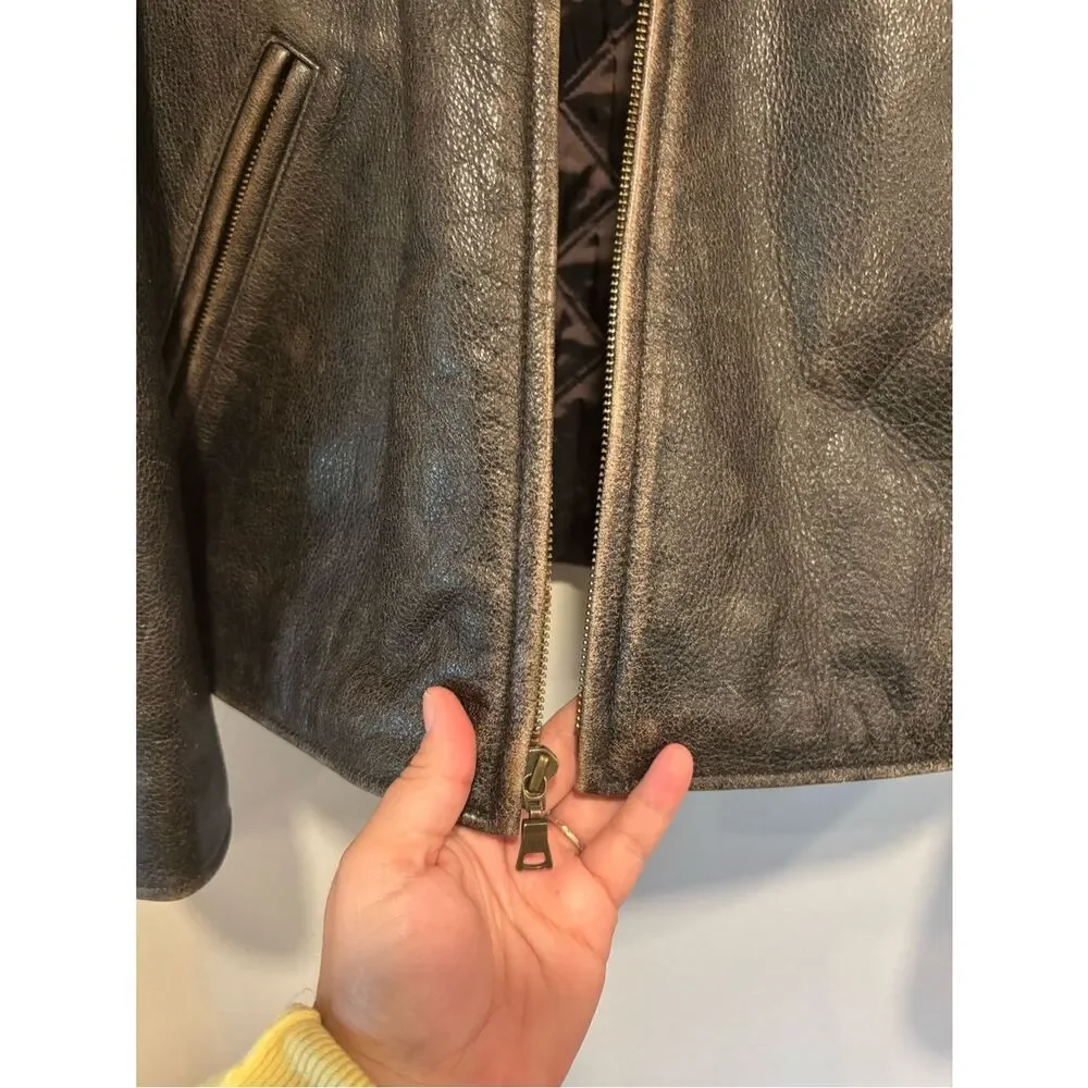 🧥 Eddie Bauer Distressed Leather Jacket Men’s Large Brown Vintage Style